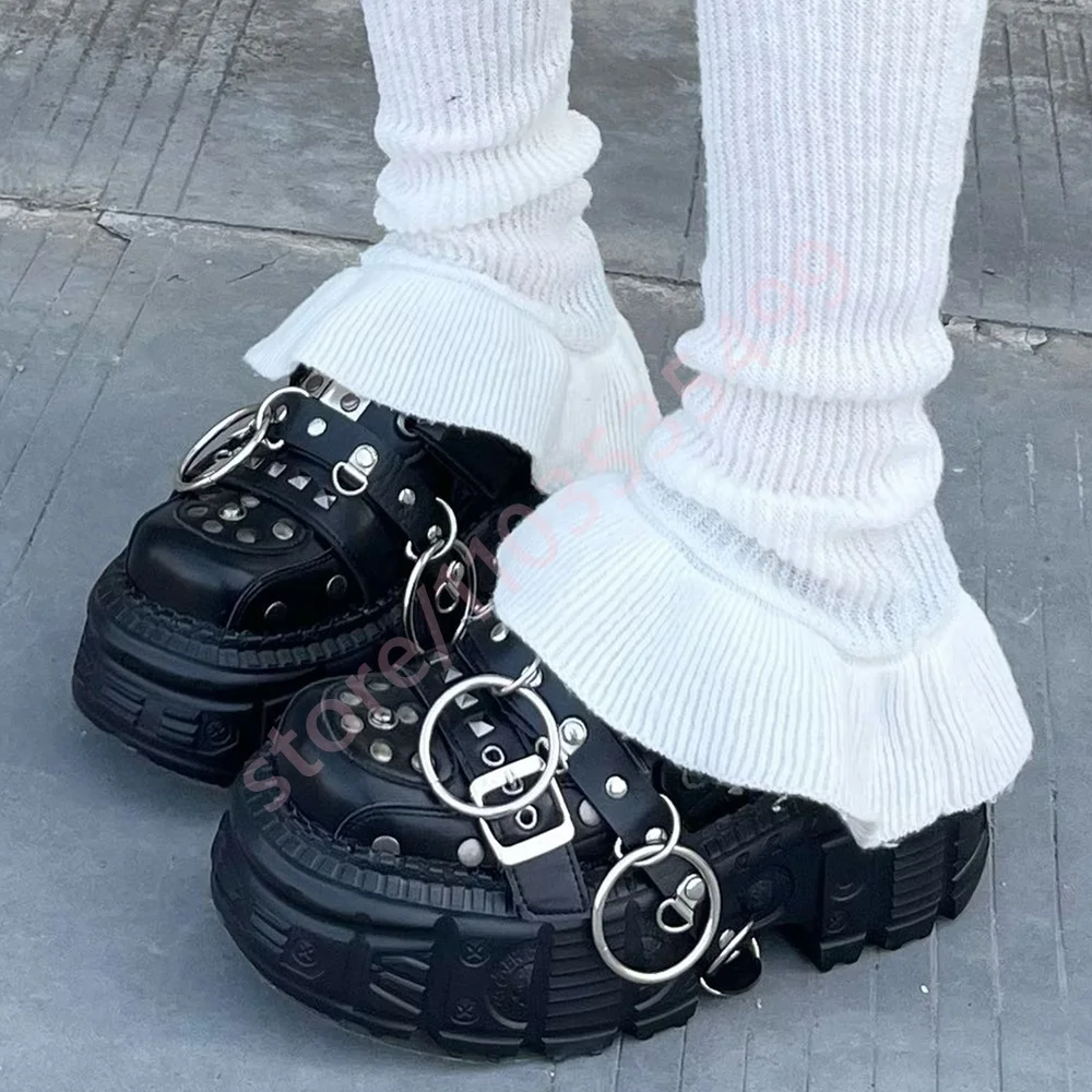 

Туфли-лодочки Y2K на толстой подошве с круглым носком в стиле тяжелого металла, новинка лета 2025, заклепки, уличный стиль, черная модная женская повседневная обувь для вечеринок