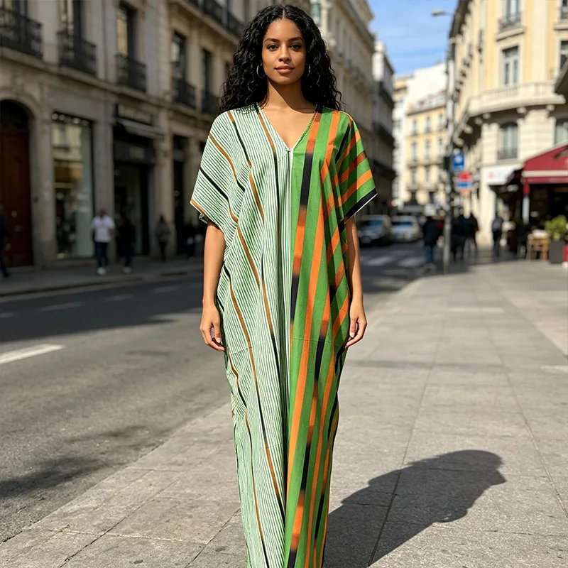 

Plus Size Dashiki African Dresses for Women Summer Fashion Short Sleeve V-neck Polyester Long Maxi Dress Kaftan Muslim Abaya