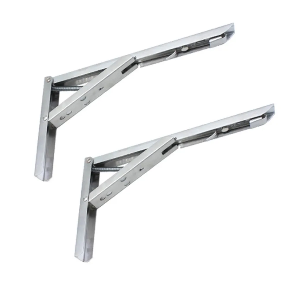 2Pcs Stainless Steel Folding Shelf Bracket Triangle Support Spring Loaded Wall Mounted Shelf Corner Brace for Home Store Display