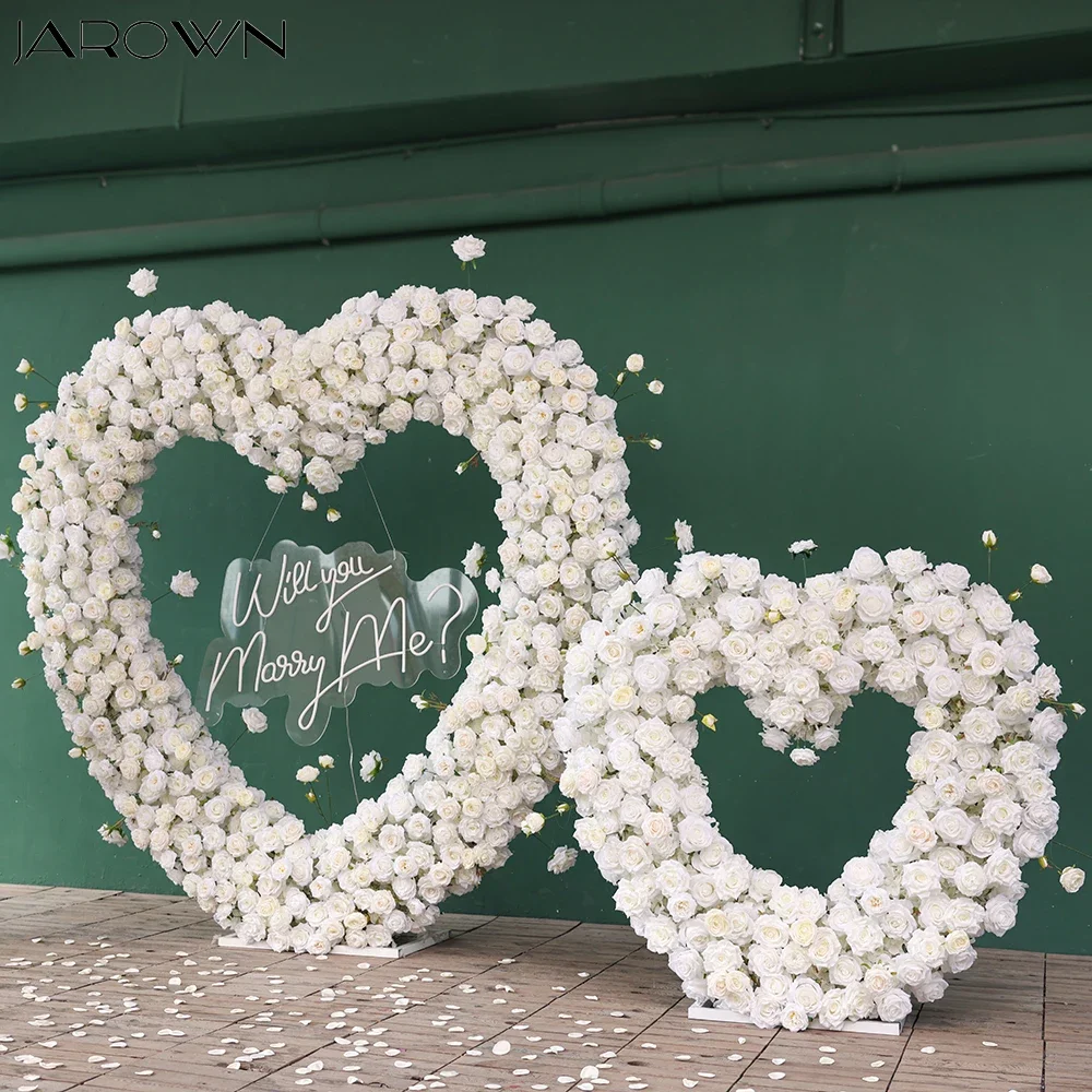 Luxury White Series Rose Hydrangea Love Heart Shape Flower Arrangement for Wedding Backdrop Decoration Proposal Props Customize