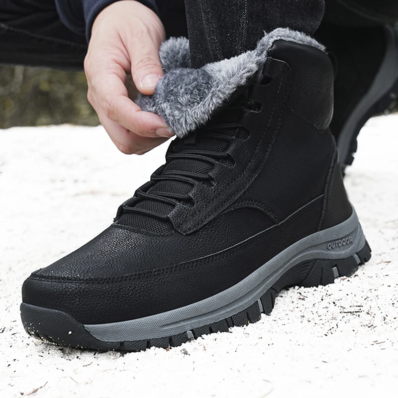 Winter 2024 Mens Women\'s Sneakers Boot Plush Trekking Shoe TPR Shoes Non-slip Ankle Boots Waterproof Leather Warm Snow Boots Men