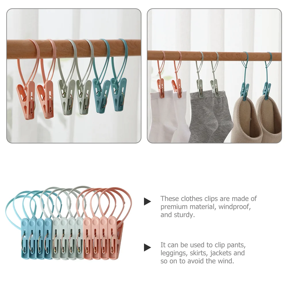 12Pcs Windproof Clothespins Anti Slip Drying Clips With Rope Household Quilt Clips Multipurpose Laundry Pegs Blanket Clamps