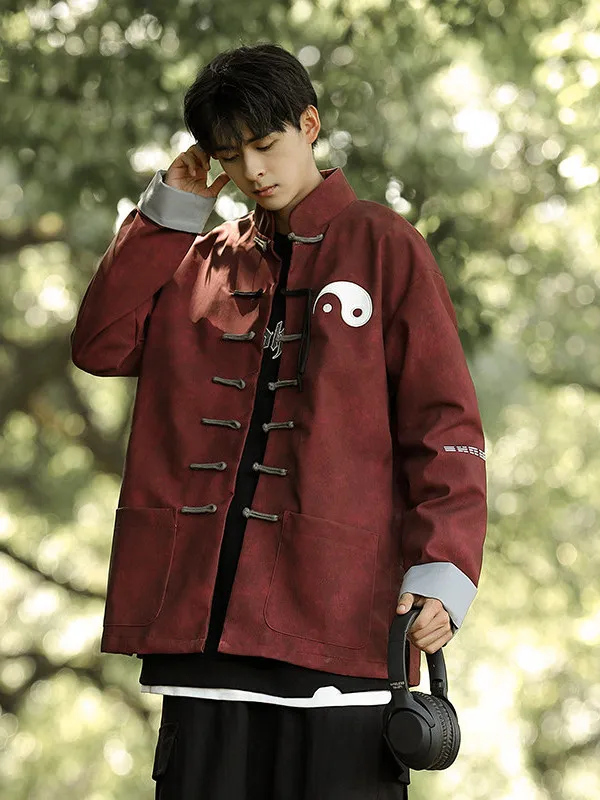 

Мужская куртка свободного кроя в китайском стиле, молодежная модная верхняя одежда, осенне-зимне-весеннее пальто из искусственной кожи с вышивкой и длинными рукавами