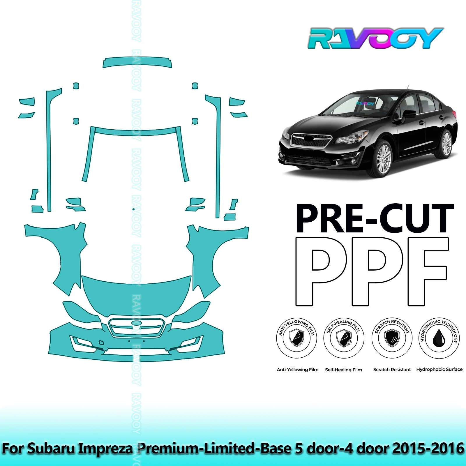 

Front Kit+Rockers Clear Bra Precut PPF Paint Protection Film For Subaru Impreza Premium-Limited-Base 5 door-4 door 2015-2016