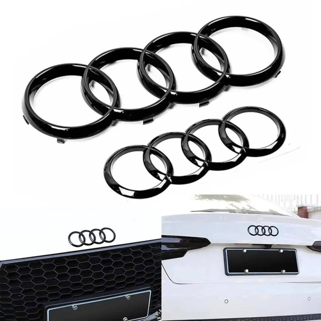 לאאודי A3 A4 A5 A6 A7 Q2 Q3 Q5 Q8 TT ABS מכסה מנוע שחור מכסה מנוע גריל אחורי תא מטען סמל לוגו תג מדבקת מדבקת 4 טבעת לוגו