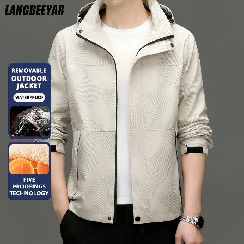 

Top Grade Detachable Cap New Brand Casual Fashion Spring Autumn Men Waterproof Breathable Jacket Hooded Windbreaker Coats