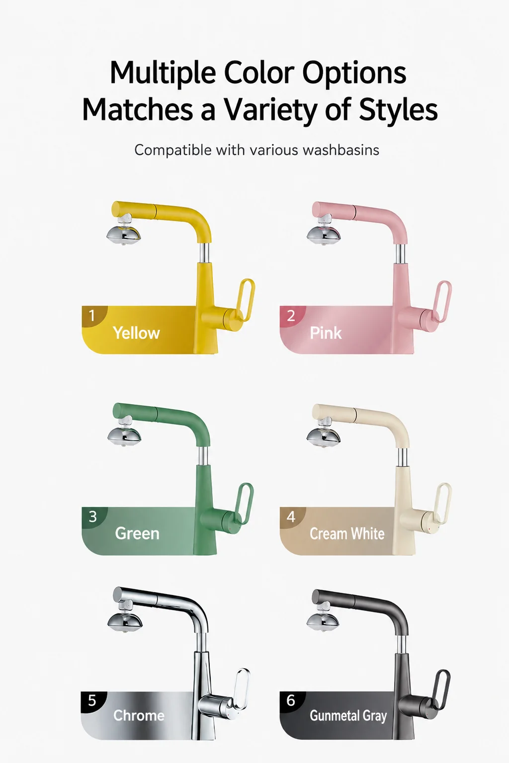 Cream White Pull Out Bathroom Faucet Modern Dreamy Pink Basin Mixer Tap Liftable Height Adjustable Cold Hot Vanity Crane