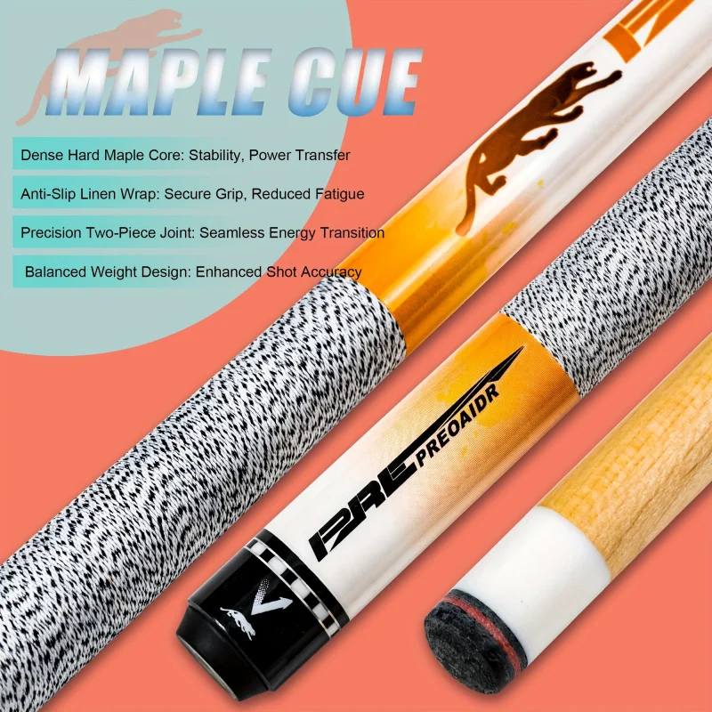 

Advanced 58 inch hard maple billiards cue stick | Multi layer leather tip, stainless steel quick release joint, wrapped grip