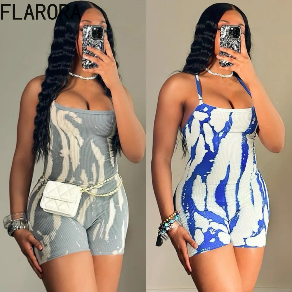 

FLARORA Casual Sports Rompers for Woman Fashion Stripe Printing Sleeveless Slim Fit Jumpsuit Shorts One Piece Outfits Summer New