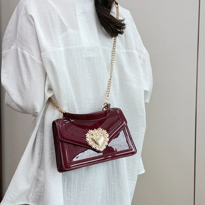 Light Luxury Burgundy Handbags For Women Trendy Versatile Buckle Shoulder Bags Female Casual Commuting Chain Crossbody Bag