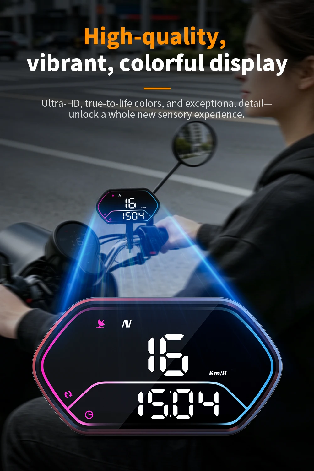 Elektronischer GPS-Motorrad-Lenker-Tachometer G25 Head-up-Display Wasserdichter HUD-Kompass Plug&Play Auto-Windschutzscheiben-Projektor – Detail 7