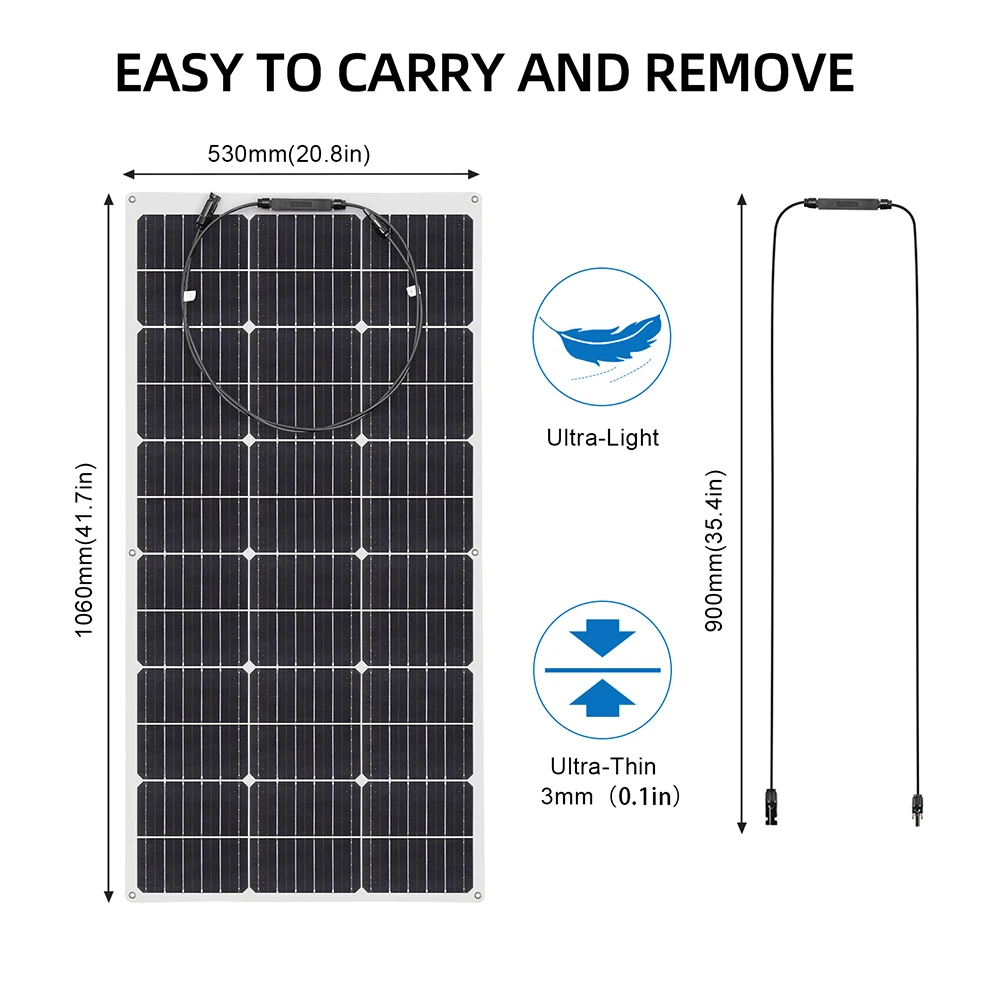 Flexible Solar Panel 2pcs 100W 24V/12V Monocrystalline Bendable - 200 Watt 12Volt Semi-Flexible Mono Solar Panels Charger