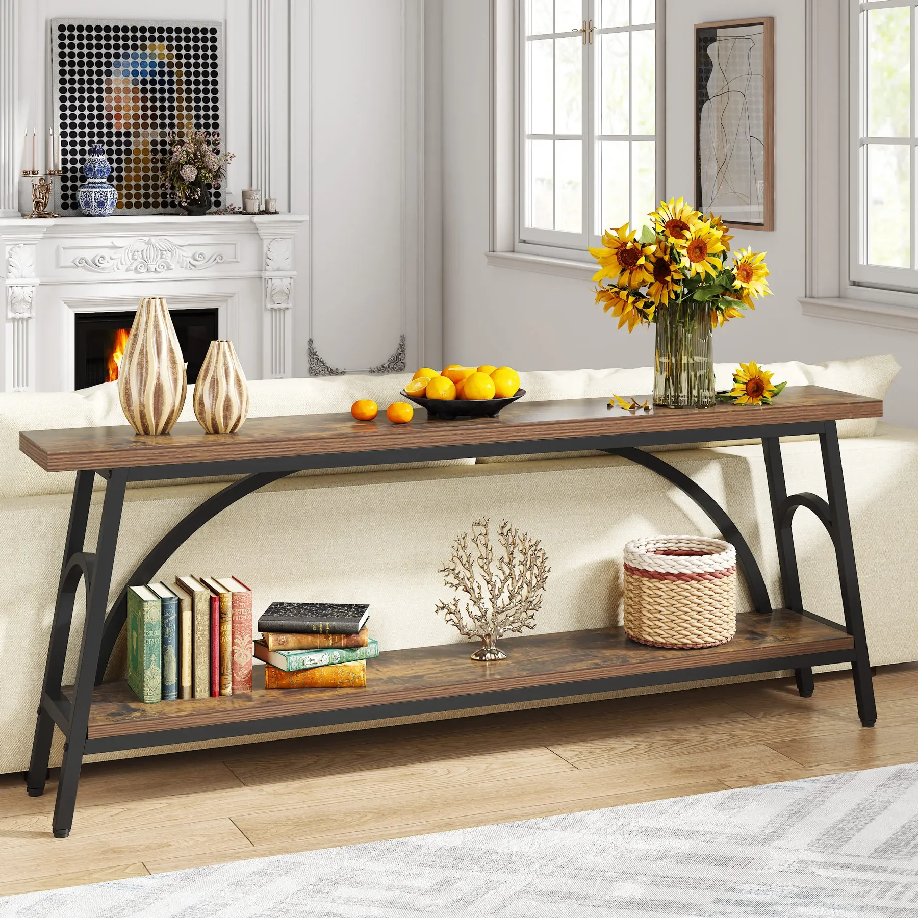 Tribesigns Extra Long Sofa Tables, 70.8”Console Table for Entryway, Wood Console Table 2 Tier TV Stand, Behind Couch Table