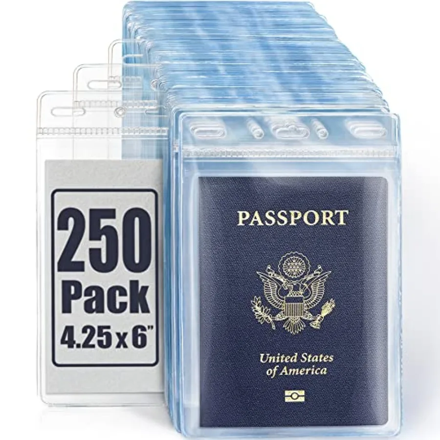

USA Passport and Card Holders Clear, 4x6 Inch, 2 Pack,Extra Large ID Name Badge Holder, Zipperless Vertical Plastic Card Holder