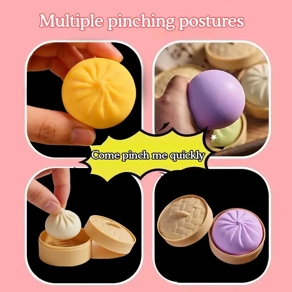 Colorful Dumpling Squishes Stress Balls Fidget Sensory Toys Simulation Food Squishies Bun With Steamer Dough Ball Gifts