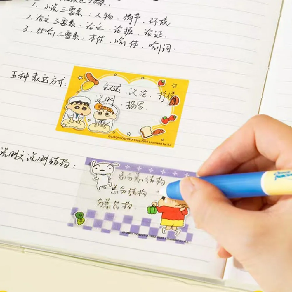 126 Uds. Crayón genuino Shin-Chan, notas adhesivas extraíbles, pegatina de notas de corazón femenino de dibujos animados, planificador de estudiantes, pegatinas decorativas Diy