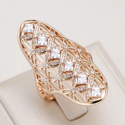 Kinel Unique 585 Rose Gold Big Ring For Women Fashion Natural Zircon Engagement Wedding Party Daily Fine Jewelry 2022 New