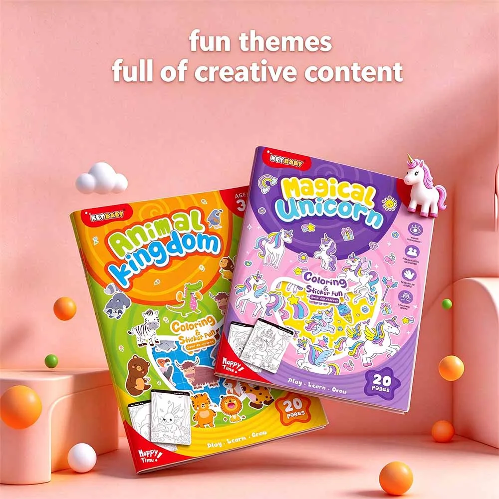 Coloring Book with Stickers - Animal & Unicorn Theme Art Set for Adults & Teens, DIY Stress Relief Drawing Gift
