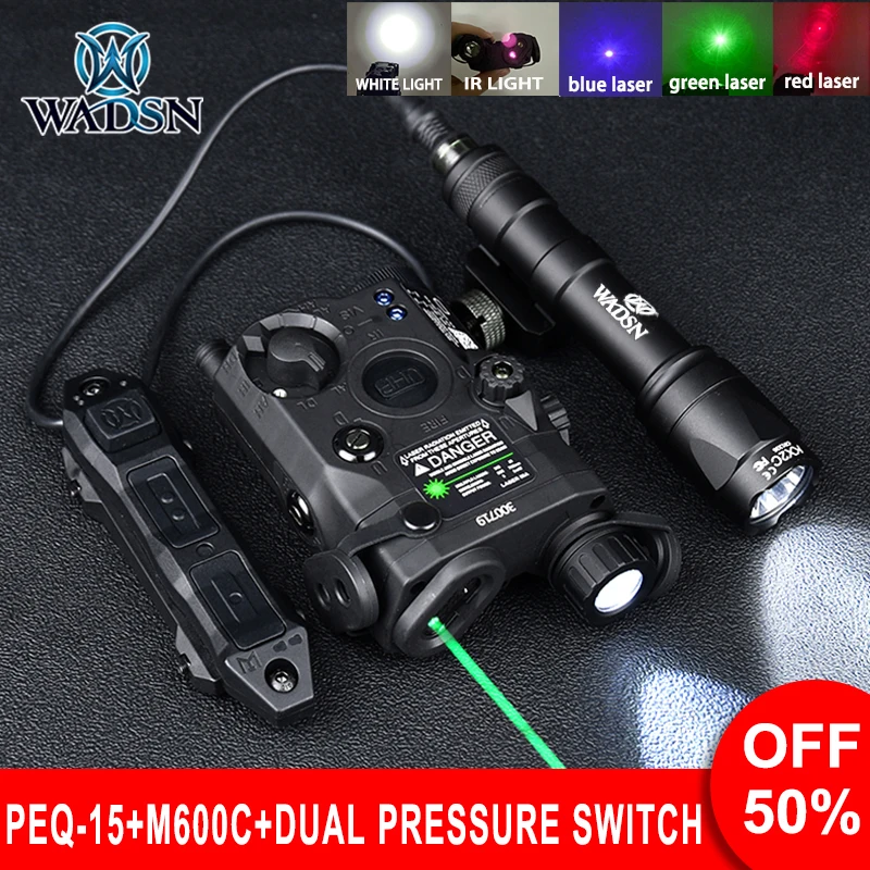 

WADSN Airsoft PEQ15 Hunting Scout Light Red Green Blue Laser IR Led Illumination Night Sight Flashlight Dual Pressure Switch