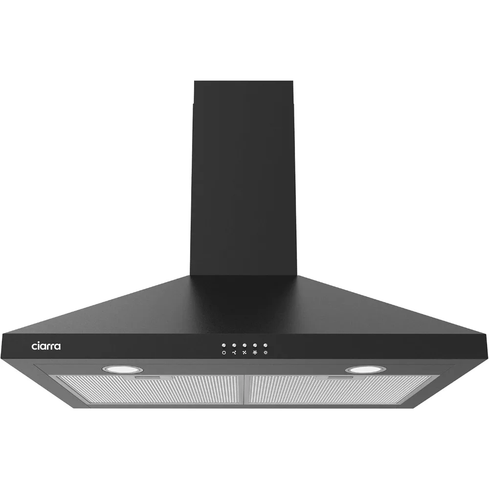 Black Range Hood 30in 450 CFM Wall Mount Range Hood w/Anti-Fingerprint Design, Stove Hood Vent for Kitchen w/3 Speed Fan