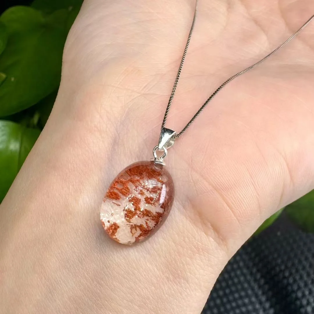 

1 шт. Fengbaowu натуральный камень красочный фантомный кварцевый кристалл лодолит кулон овальный кабошон стерлингового серебра 925 пробы ювелирные изделия подарок