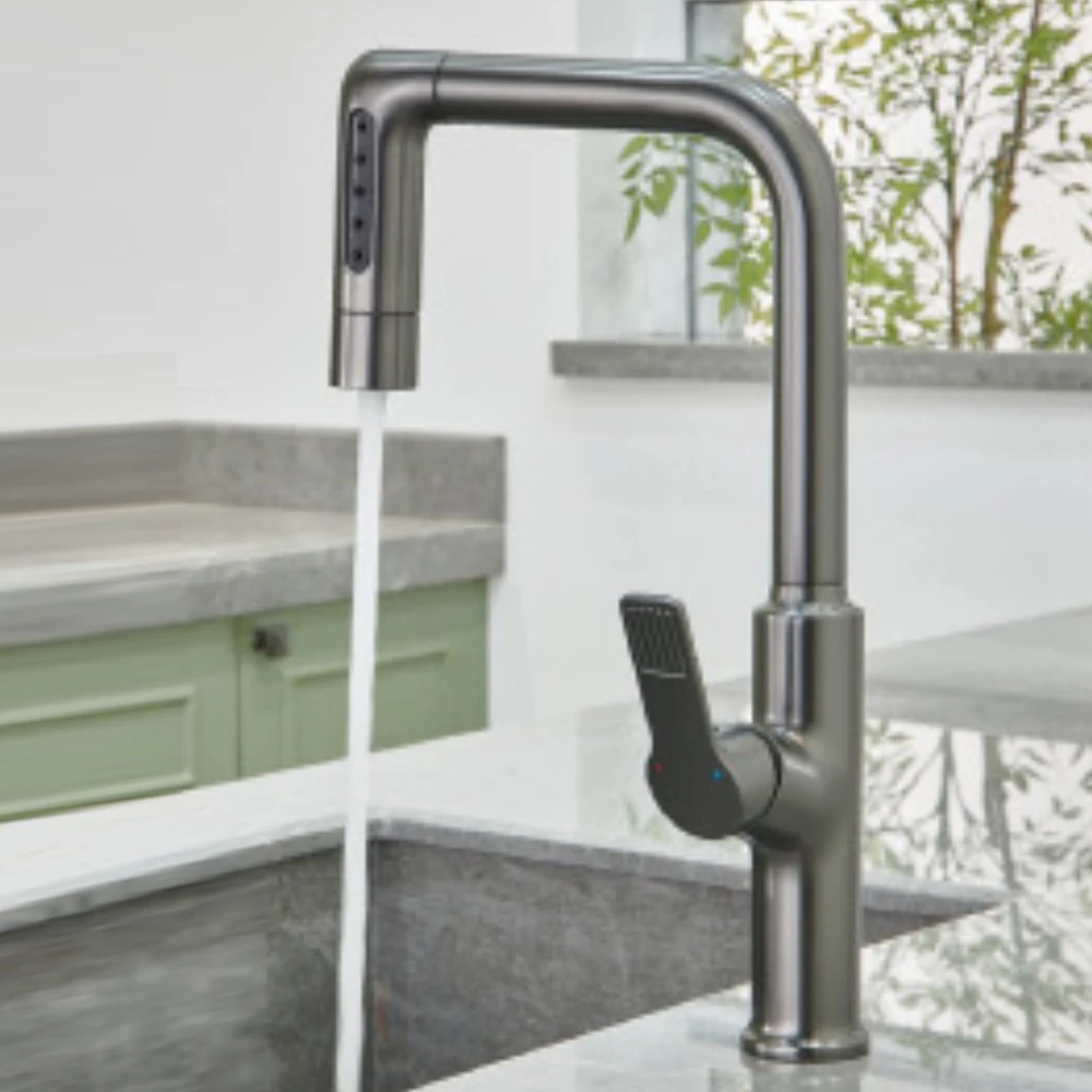 

Kitchen Muiti -function Sink Faucet ,Brass Material ,5 Models Water Out , Hoses Pull Down,360 Rotation Mixer Cold & Hot Agua