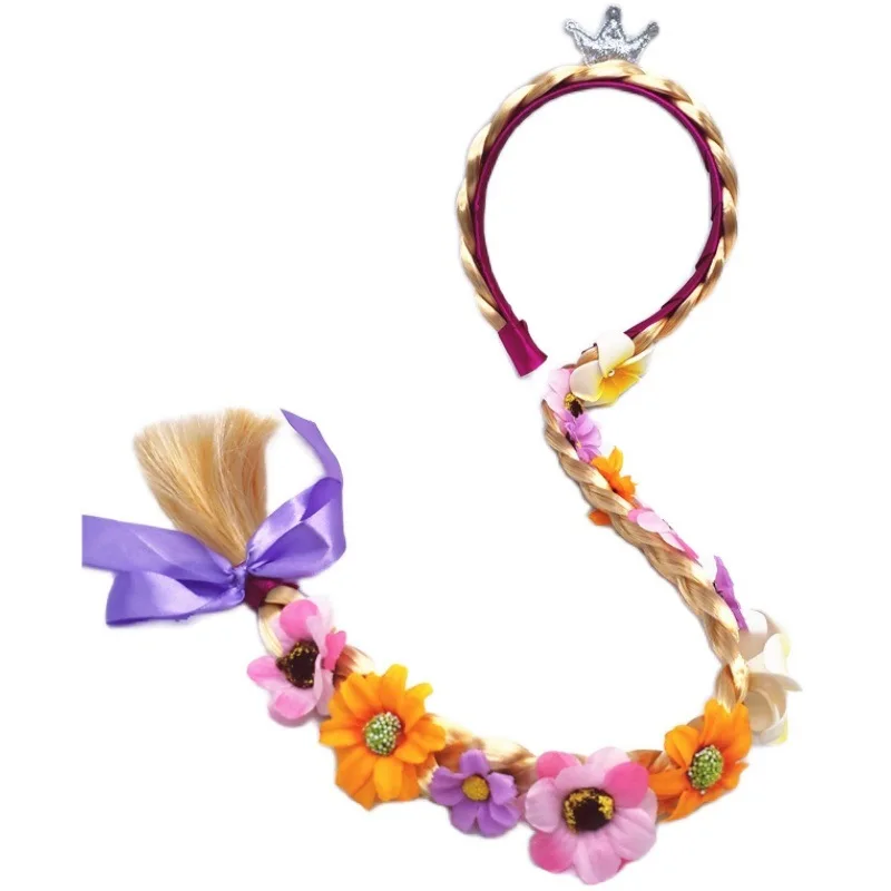 Kids Pink Blue Purple Flower‑Decor Braided Hairband Stylish Wig Headwear Ideal for Fairy Role‑Play Birthday and Holiday Events - view 6