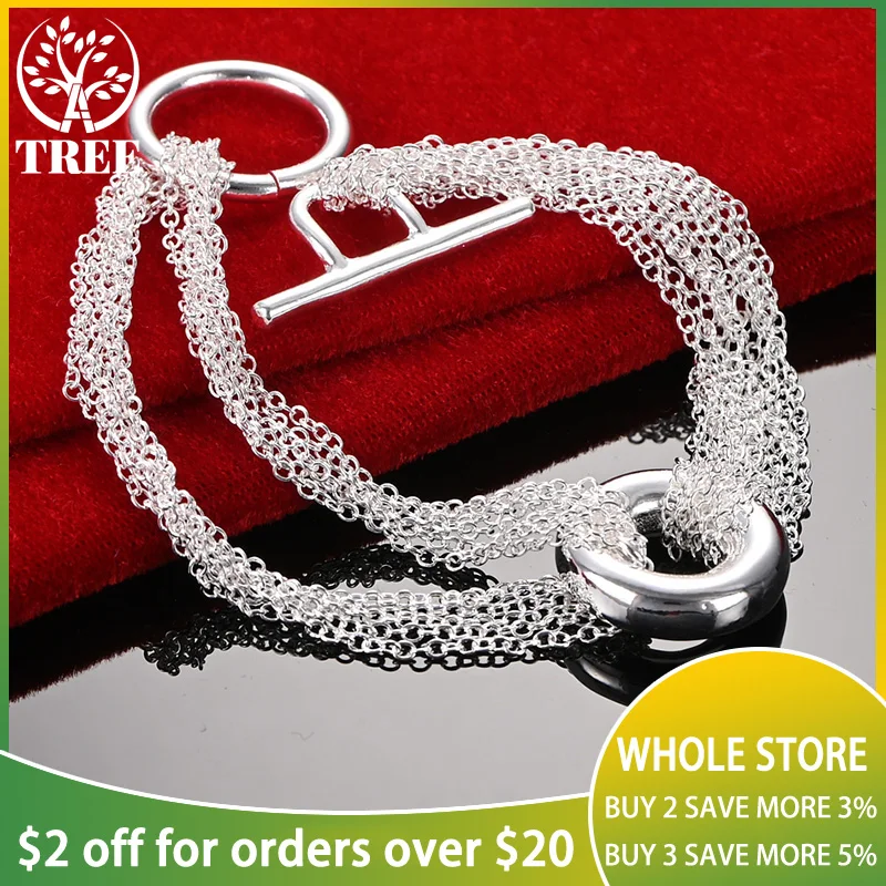 

ALITREE 925 Sterling Silver Multi Chain Circle Bracelets For Woman Wedding Party Christmas Birthday Fashion Charm Jewelry Gifts