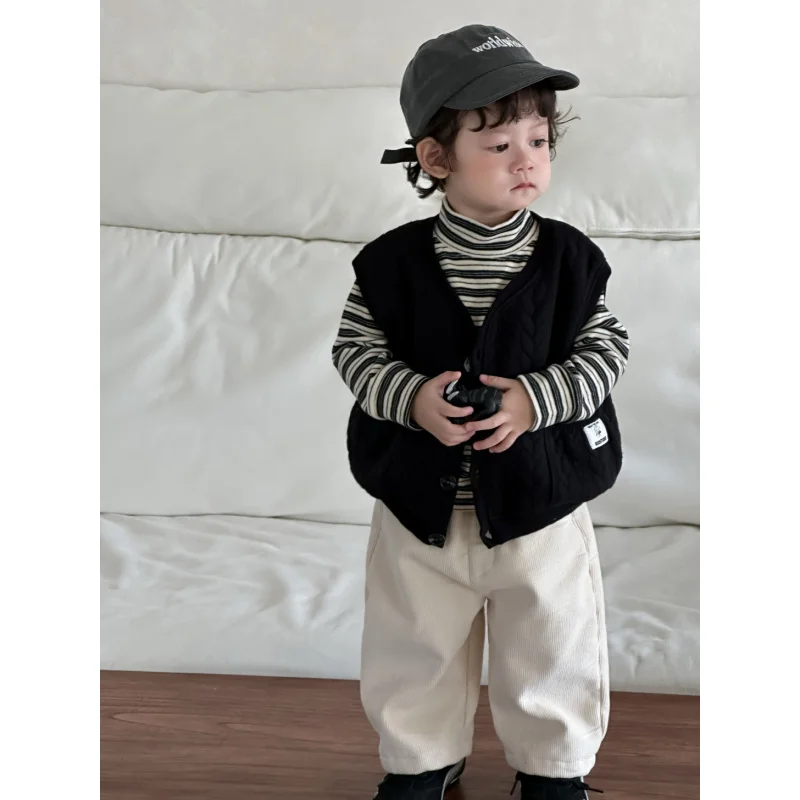 

Children's Clothing New Style Kids Outfits2025Autumn and Winter Baby Vest Boys Thickened Sweatshirt Pants Set