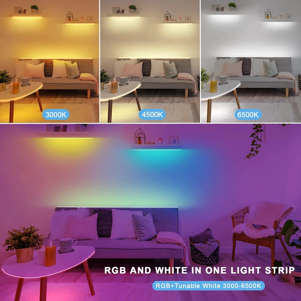 5m 10m 20m RGB+CCT LED Strip 24V 5050 Colorful+Dual White Flexible Dimmable Room Party Light Decor RF Touch Remote Control Kit
