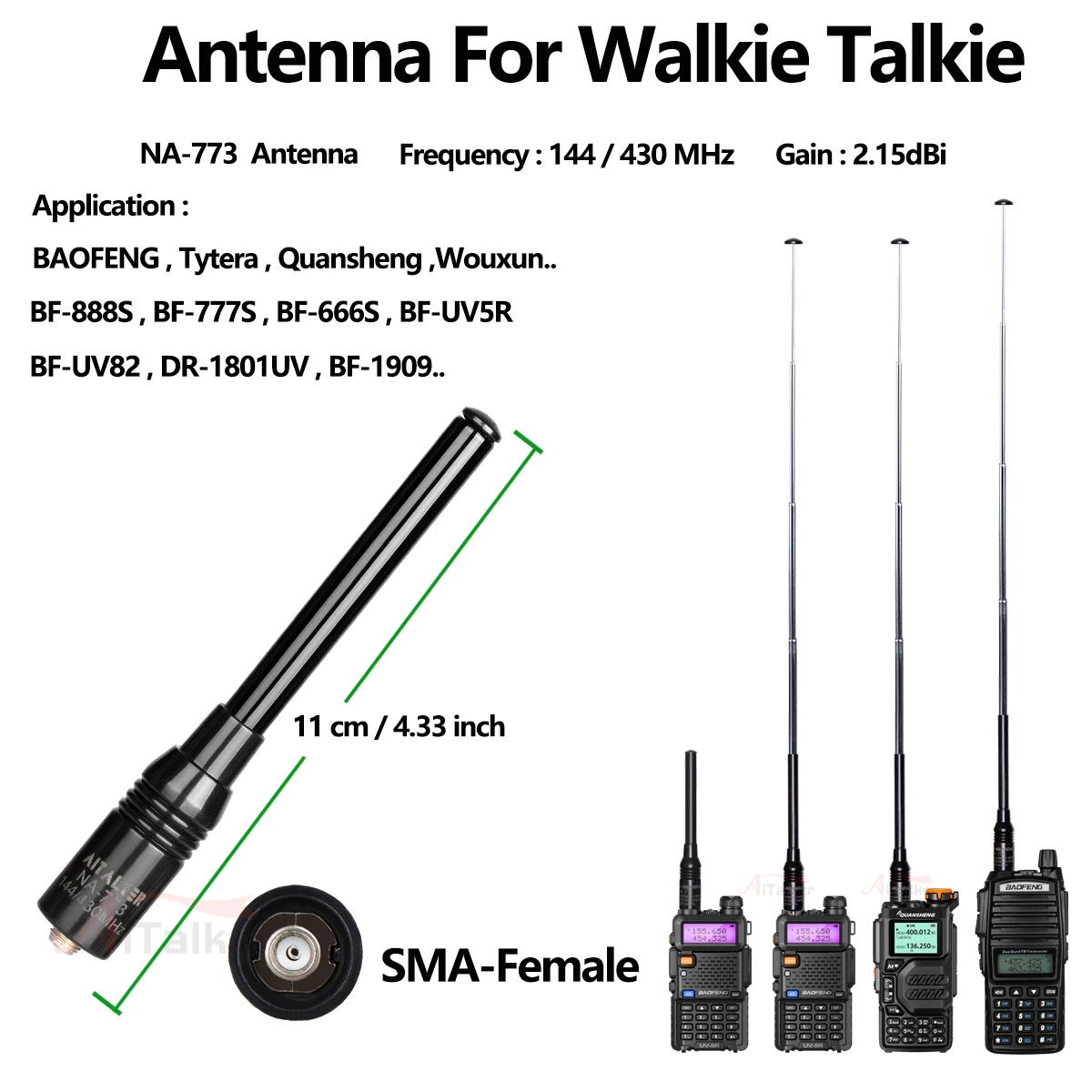 Quansheng UVK5 BAOFENG UV5R Ręczna teleskopowa antena wydłużająca UHF/VHF Radio dwukierunkowe NA-773SMA-F 136~174 Mhz 400~470Mhz