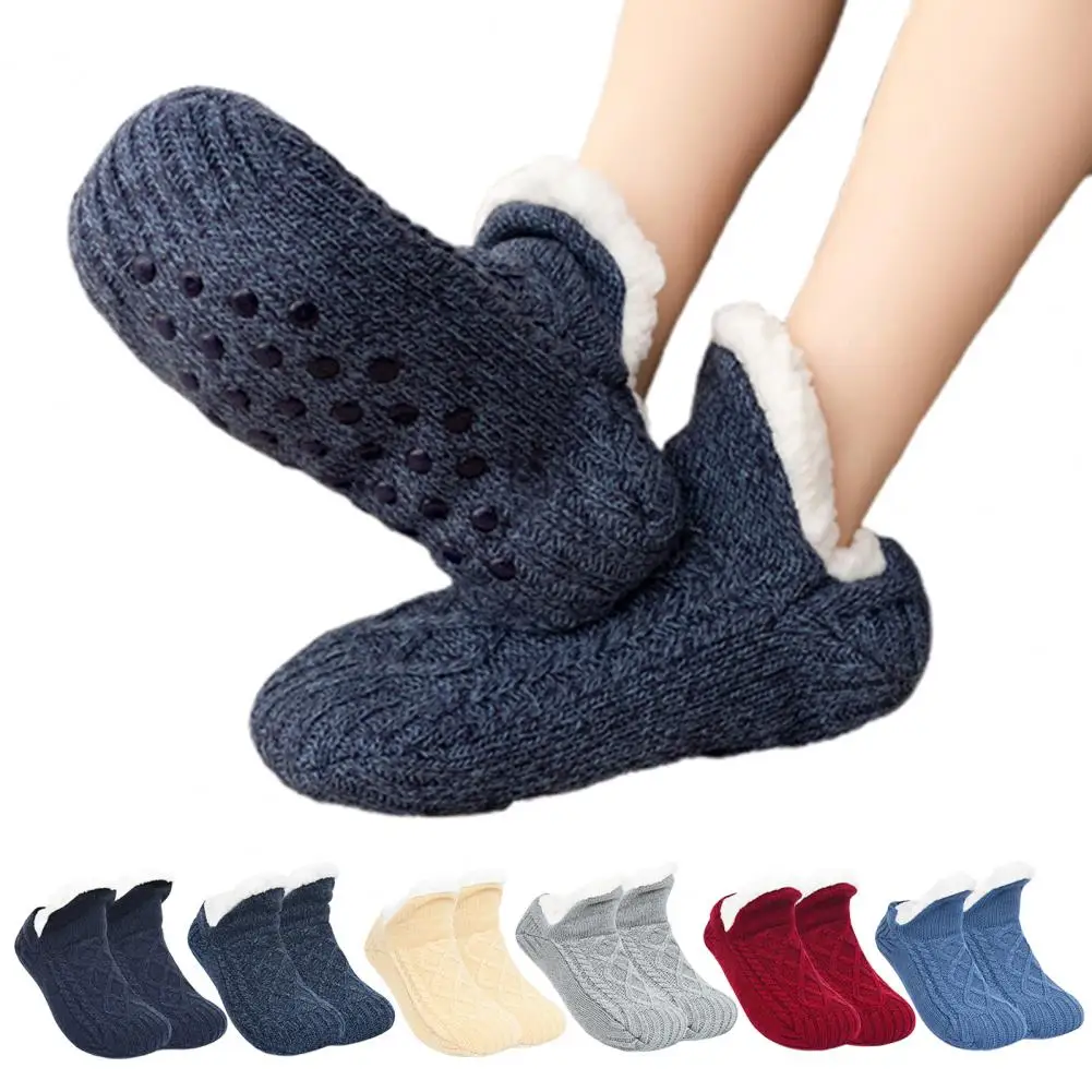 

Anti-slip Floor Socks Cozy Fleece-lined Slipper Socks for Winter Warmth Comfort Anti-slip Indoor Floor Socks with Adjustable