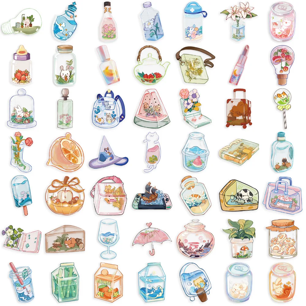 

10/50PCS Plants and Animals Graffiti Stickers Clear Glass Flowers DIY Toys Secret for Scrapbook Travel Bag Aesthetic Decals