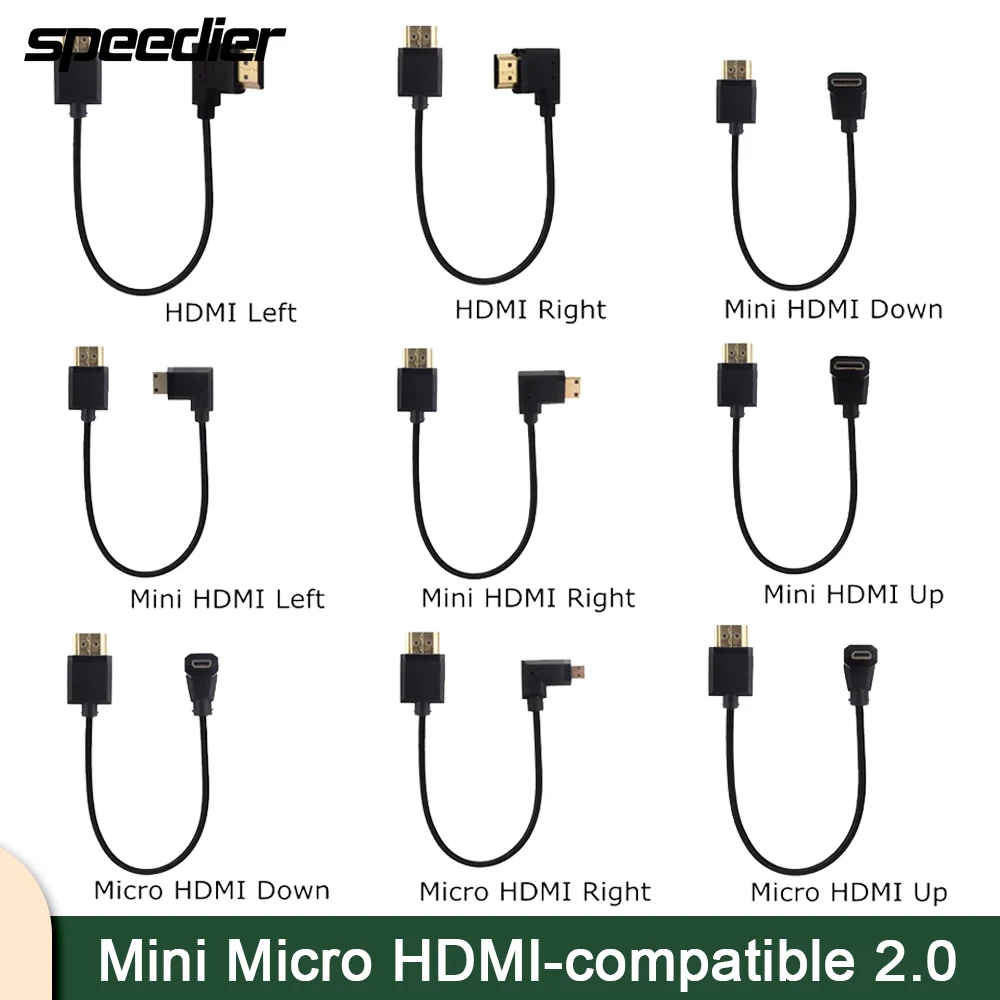 OD3.2mm Super Extreme Slim kabel kompatybilny z HDMI Mini kompatybilny Micro HDMI 2.0 w dół lewego prawego kątowy męski kabel cienkie krótkie