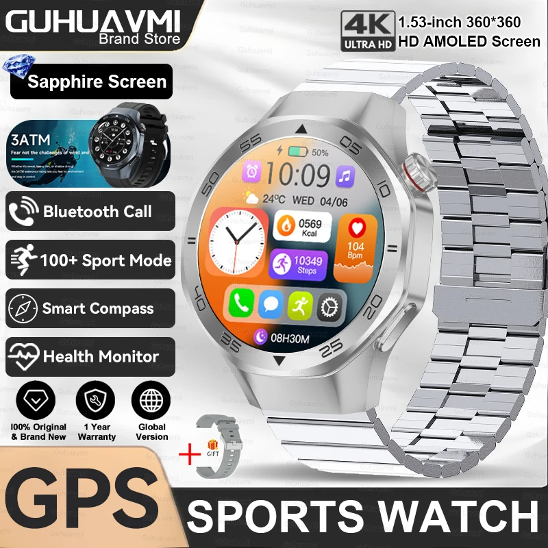 2025 New Watch 5 Pro High-end GPS Smartwatches Sapphire Glass Screen Build-in GPS Compass Men 3ATM Waterproof Sports Smart Watch