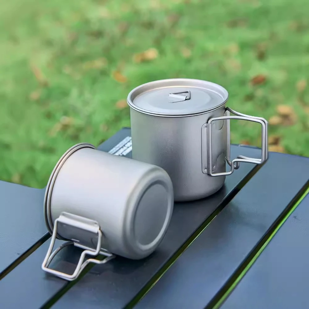 سبائك التيتانيوم كوب ماء خارجي طبقة واحدة قابلة للطي المحمولة التخييم الشواء الشاي القهوة القدح EDC