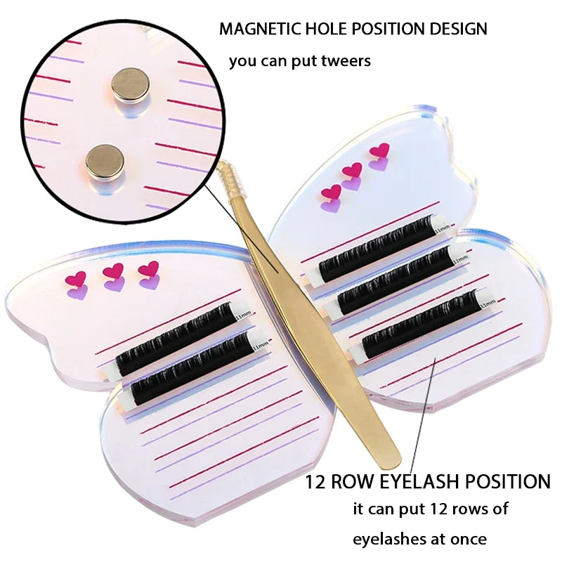 Herramienta de extensión de pestañas acrílicas, soporte para pestañas injertadas, paleta colorida con placa de escala de succión magnética, herramientas de maquillaje para pestañas