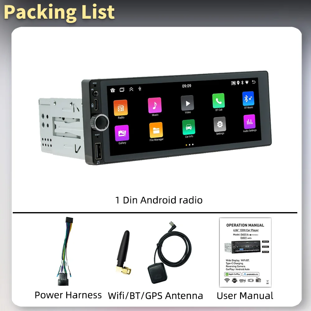 6.86 "شاشة ستيريو لتويوتا ستارليت 1996-1999 Carplay أندرويد السيارات أندرويد سيارة الوسائط المتعددة 1 الدين راديو رئيس وحدة BT الملاحة #5