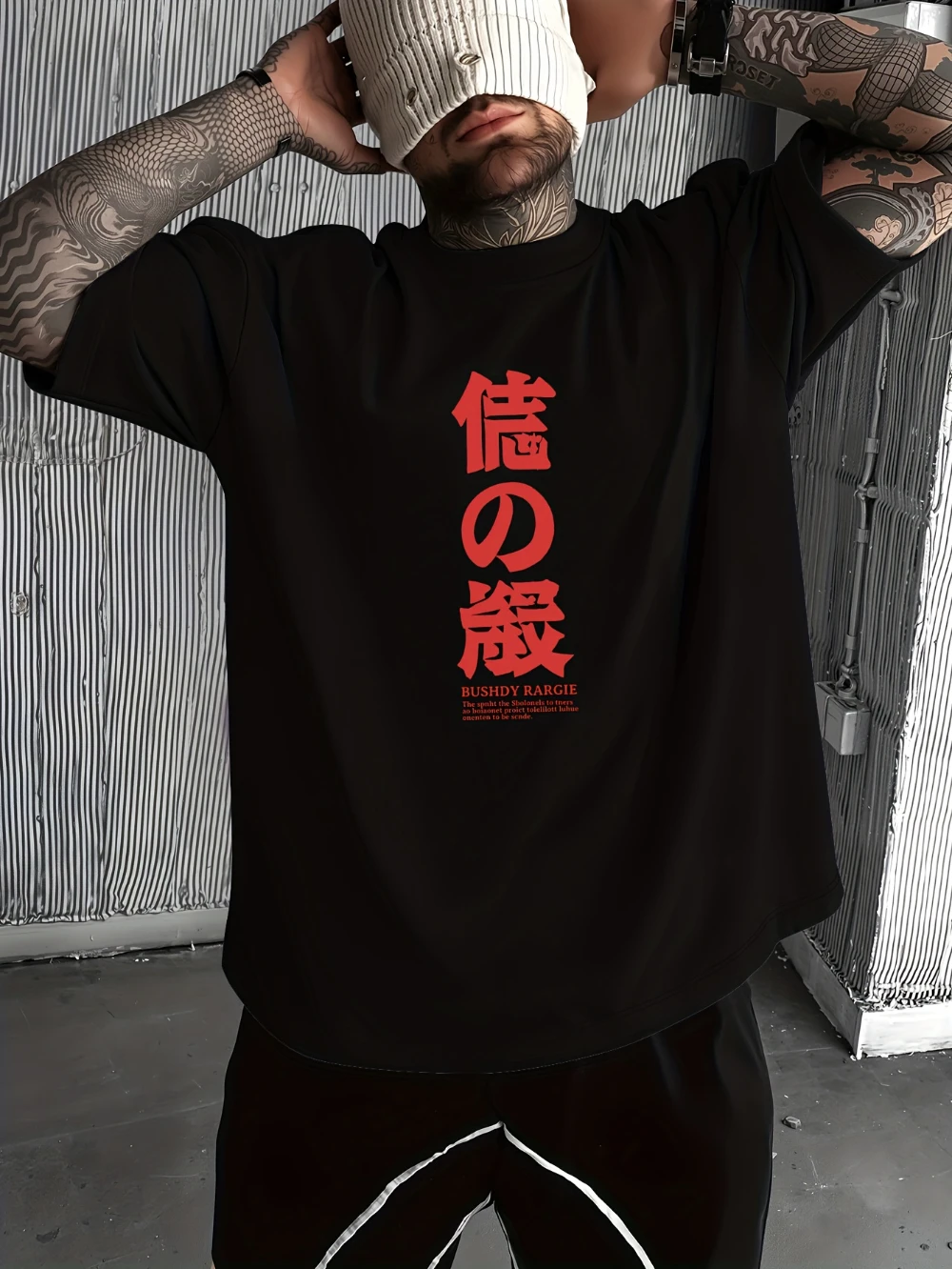 Men's Japanese Bushido Code T-Shirt Samurai Dragon Print Kanji Lettering Bushido Text Loose-Fit Casual Summer Top for Anime Fans