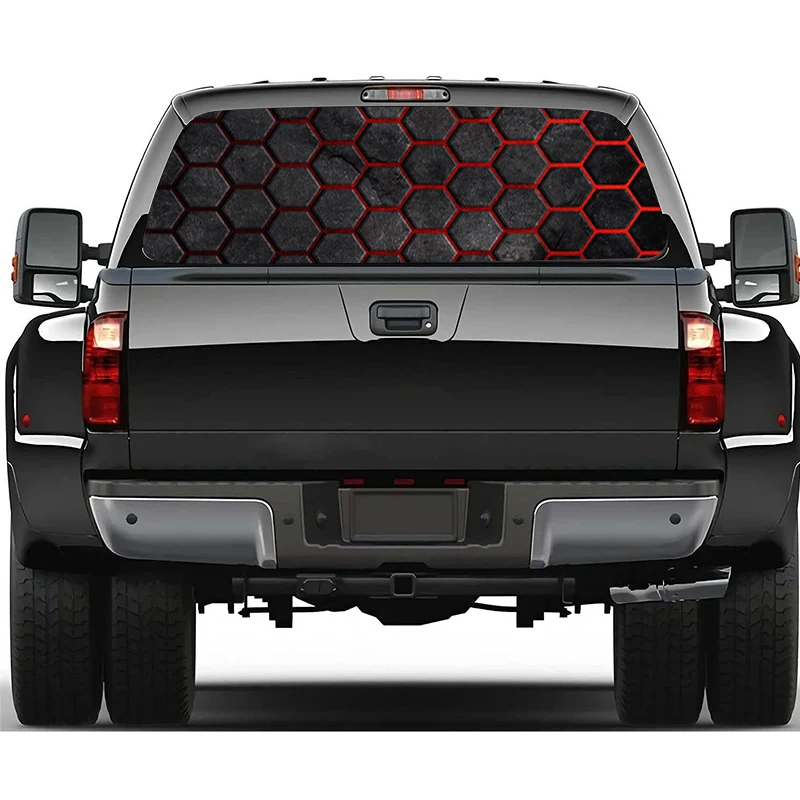 Truck SUV Pickup Perspective 3D Honeycomb Rear Windshield Sticker DIY Car Rear Window Vinyl Waterproof Decal