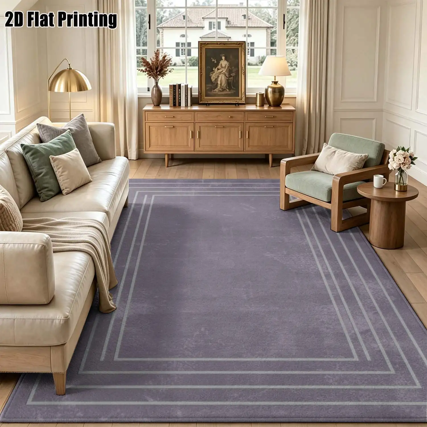 1Pc 2D Printed Gray-Purple Multi-Layered Line Carpet, Modern Simple Home Decor Mat, Multi-Size, Machine Washable, for Entrance, Dining, Foyer, Bedroom, Living Room