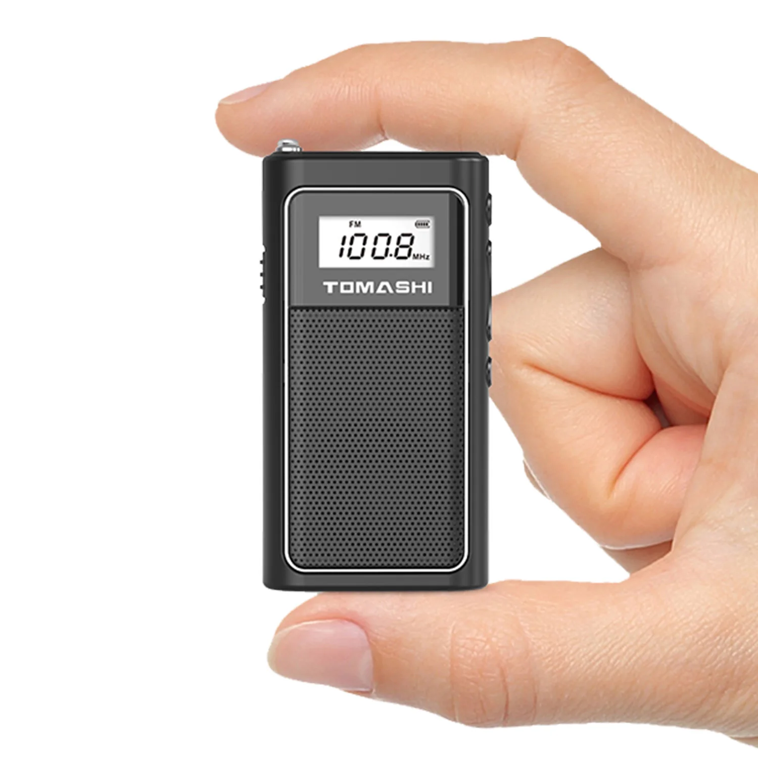 

TOMASHI Tiny Portable FM Radio with USB Charging, Pocket Radio with Micro SD Playback and Built-in Rechargeable Lithium Battery
