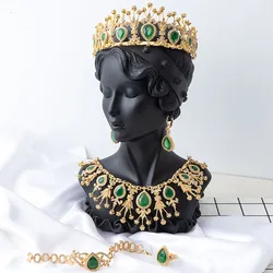 Luxury Moroccan-Style Kaftan Bridal Jewelry Set Drop Crystal Necklace Earrings Bracelet Ring Crown Wedding Dress Bijou