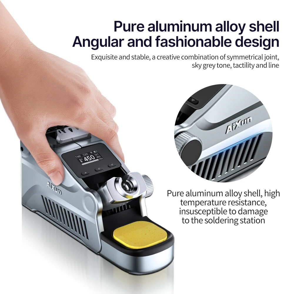 Estación de soldadura portátil inteligente AiXun T380 80W Compatible con mango T210/T115 puntas de hierro Estación de Reparación de soldadura de calentamiento rápido