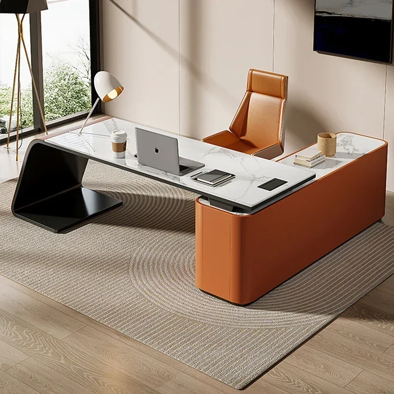 Italian Simple Rock Board Office desk Study Modern Home L-shaped Bookcase Luxury computer desk bedroom Mesa Office Furniture