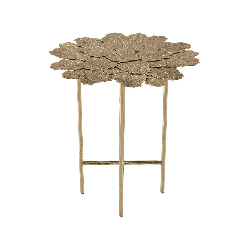 

Italian light luxury pure copper coffee table modern simple living room household round brass leaf combination designer side