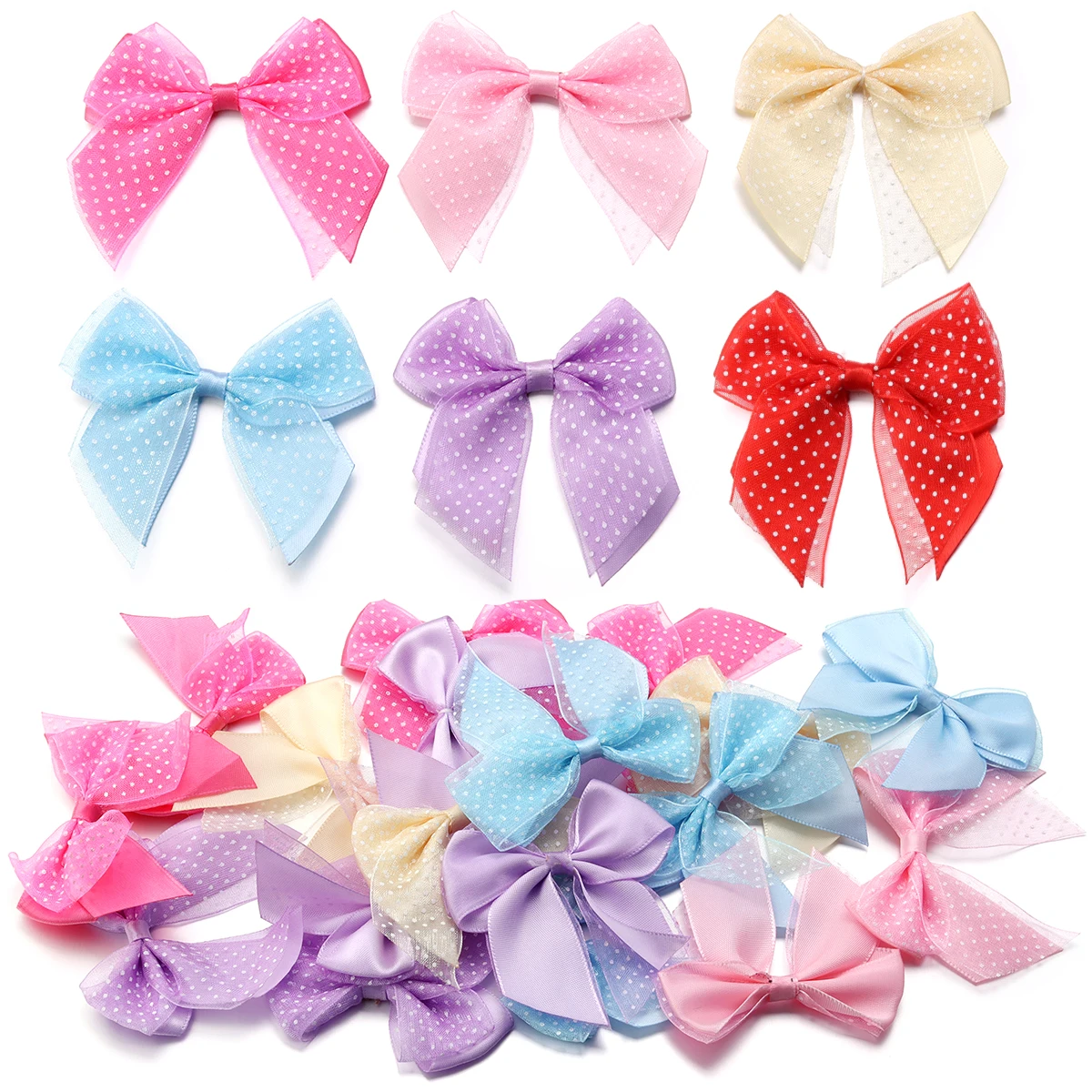 

10pcs/lot 6cm Double-Layer Polyester Bow with Polka Dots For DIY Handmade Crafts Headwear Clothing Bag Decoration Accessories