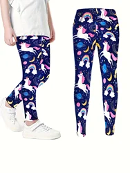 Girls Cartoon Unicorn Print Stretch Soft Leggings Elastic Waist Pants Bottom Kids Clothes