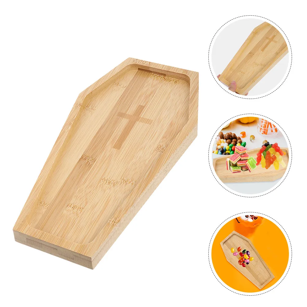 

Coffin Shaped Platter for Halloween Serving Snacks Candy Fruit Dry Nuts Large Capacity Decorative Wooden Tray Kitchen Party