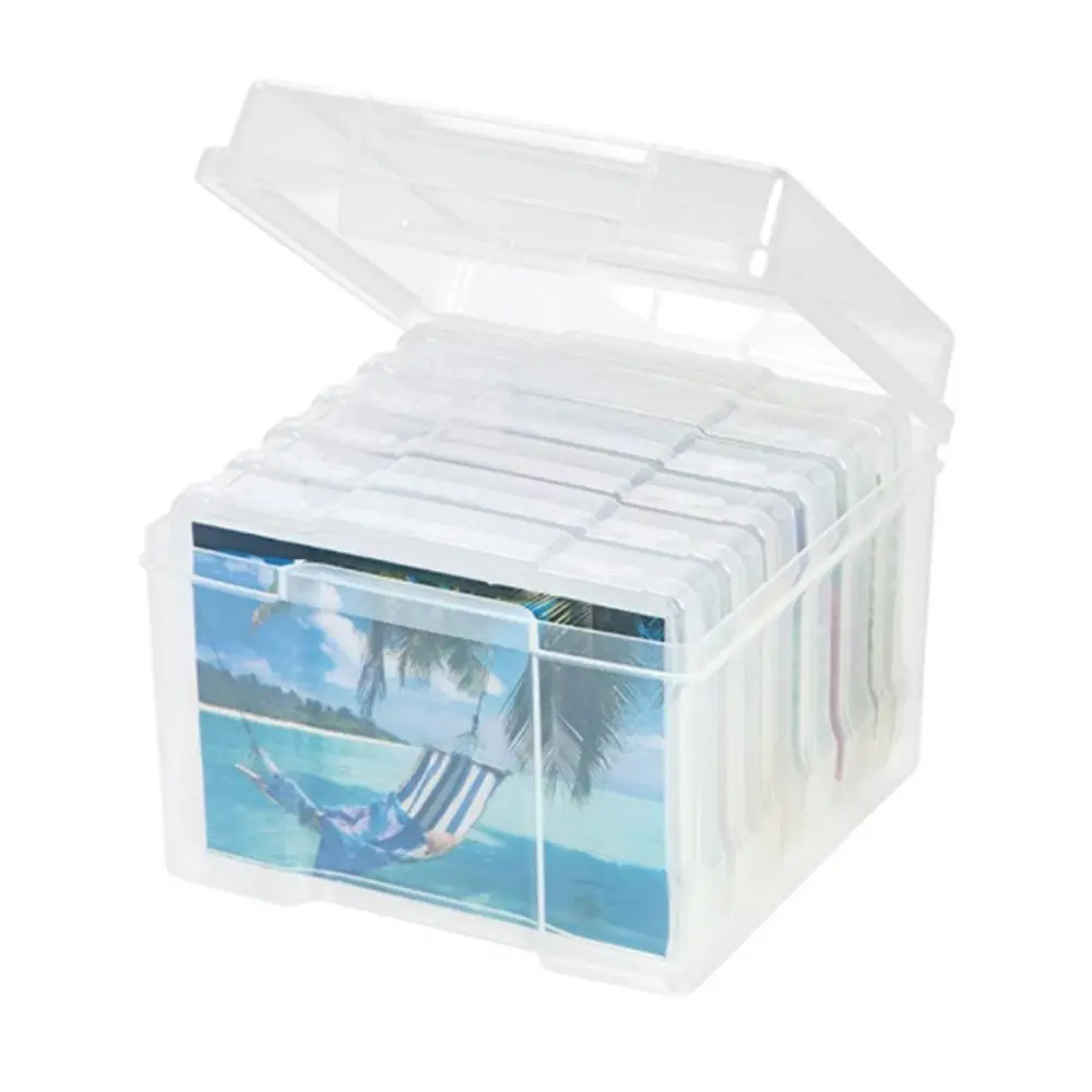 5 x 7 Inch 4 x 6 Inch Photo Storage Box Clear Transparent Plastic Material Storage Container Handle Included Integrated Design